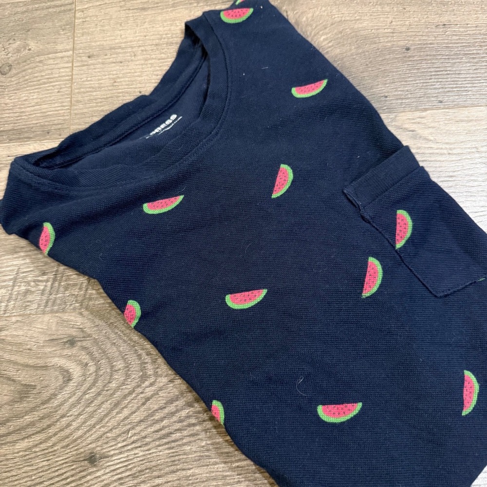 Express Women's Watermelon Print Pocket Tee Navy Blue Cotton Pique Shirt XS